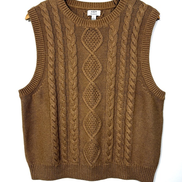J.Crew Cable Knit Sweater Vest L NWT | 100% Cotton Fisherman Style Tan - Picture 2 of 8